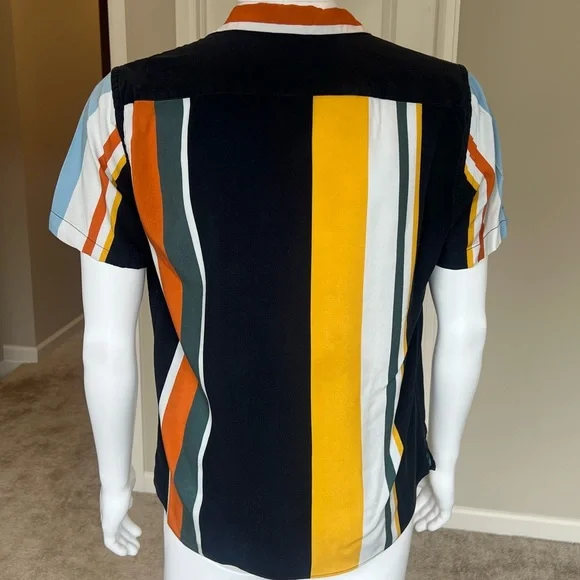 Zara Colorful Striped Flowy SS Button-Up w/ Revere Collar - Picture 4 of 7